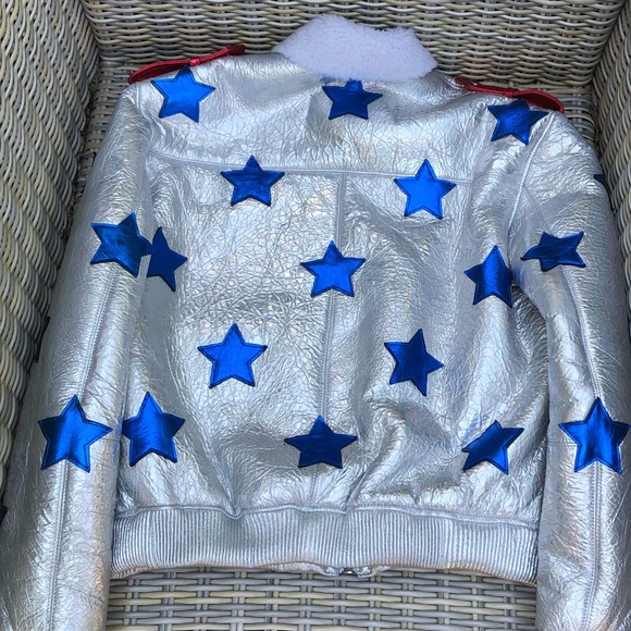 Filles A Papa Shearling Star Bomber Jacket M NWT - Picture 8 of 13